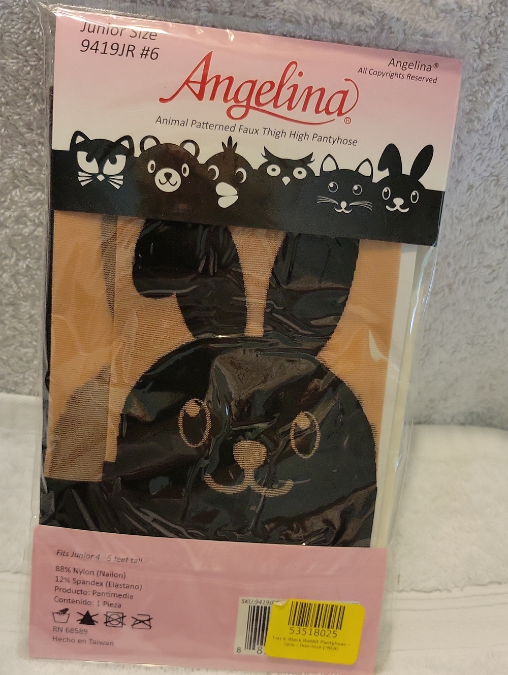 Angelina Black Bunny Animal Pattern Faux Thigh Highs Junior Size